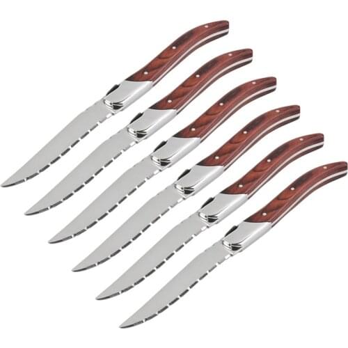 Laguiole Style Steak Knives Stainless Steel Dinner Knife Wood Handle Dinnerware set Kitchen Cutlery Classic Xmas Tableware 8.8