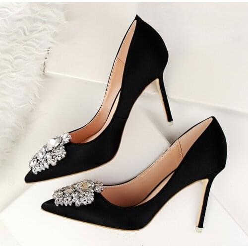 Wedding Shoe Pumps Elegant Womens Heels Buckle Rhinestone Silk High Heel Shoes Crystal Heeled Sexy Pointed Size 42 43 Shoes
