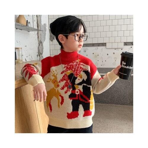 Boys Sweater Pullover 2021 New Big Kids Korean Style Knitted Coats Childrens Korean Style Baby Boys and Girs New Year Sweaters