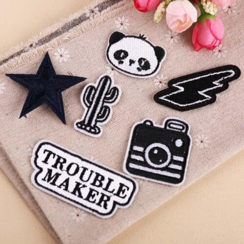Cloth stickers computer badge personalized DIY black and white embroidery camera panda clothes decoration patch stickers