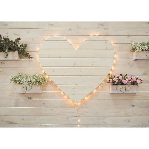 Wooden Heart Plank Light Flowers Photo Background Vinyl Cloth Photography Backdrops for Lovers Valentines Day Wedding Photocall