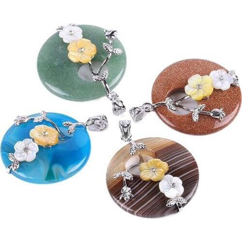 Women Crystal Necklaces Pendant Flower on Round Stone Luxury High Quality Jewelry Mulity Colors for Options P042001