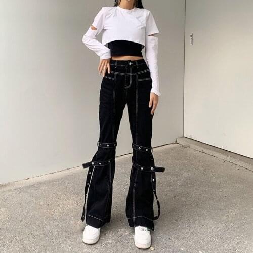 2021 womens trousers high-waisted streamers streetwear mothers old-fashioned loose womens clothing tooling pencil jeans