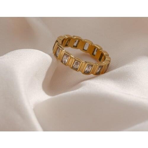 2021 New Small Square CZ Stone Index Finger Ring Stainless Steel 18K Gold Plated Minimalist Gold Zircon Rings For Women Unisex