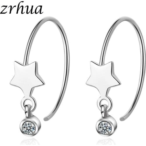 ZRHUA Authentic 925 Sterling Silver Shiny Star CZ Exquisite Stackable Drop Earrings for Women Zircon Jewelry Christmas Gift