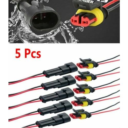 10pcs 5set 2Pin Way Car Waterproof Male Female Electrical Connector Plug 20AWG Wire Kit Set For Car Motorcycle Scooter Marine