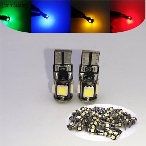 100X T10 Canbus 5smd Car Light W5w 194 168 Error Bulbs DC 12V Wedge Lamp Parking Lamp White Blue Red Yellow Pink Green Ice Blue