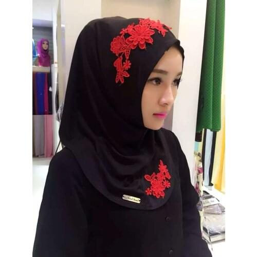20 pieces/lot) muslim lace embroidery rhinestones one peice hijab pull on islamic scarf assorted colors HW191
