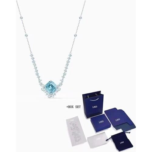 2020 Fashion Jewelry SWA New Amphibole Necklace White Gold Charming Blue Square Decoration Ladies Luxury Jewelry Gift