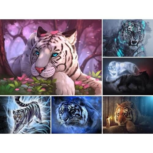 DIY 5D Diamond Painting Fluorescent Tiger Cross Stitch Full Drill Embroidery Animal Mosaic Art Picture of Rhinestones Crafts