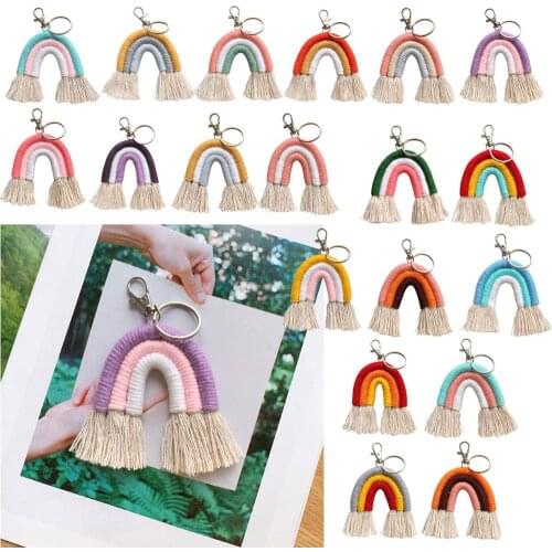 Weaving Rainbow Keychains for Women Boho Handmade key Holder Keyring Macrame Bag Charm Car Hanging Jewelry Gifts