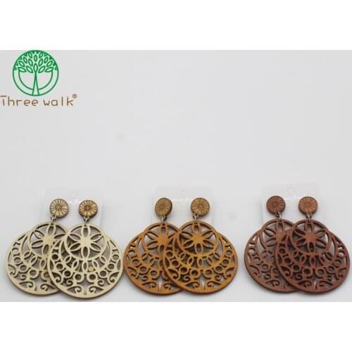 One Pairs Only Good Quality Wood Earrings Organic brown Hollow African Woman Wooden Brincos Pendant