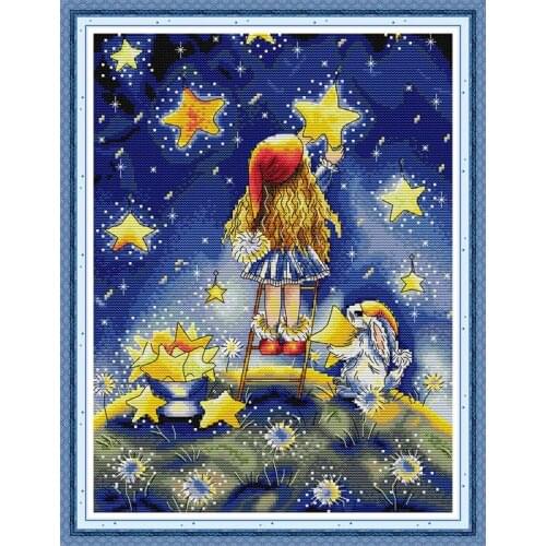 Girl Who Picks the Stars DIY Pattern Joy Sunday Counting Cross Stitch Kit Household Decoration Needlework Cross Stitch Pattern