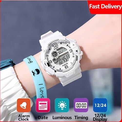 Girls' cute colorful silicone watch waterproof luminous multi-functional student watch fashionable round dial timer alarm clock