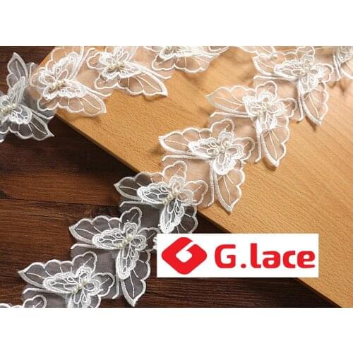 GLace 10pcs/Lot Double layer pearl mesh lace embroidery wedding lace accessories flower butterfly lace curtain decorationTX559