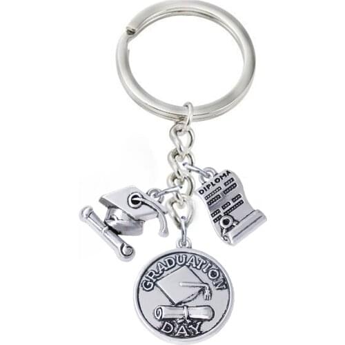 Hot fashion school graduation day label metal keychain ancient Dr. cap diploma pendant key chain