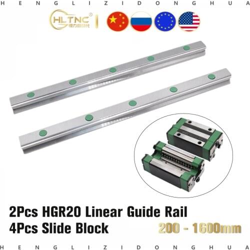 HGR20 HGR15 HGR25 Square Linear Guide Rail 2pc+4pcs HGH20CA/HGW20CC HGH15CA Flang Slide Block Carriages For CNC Router Engraving