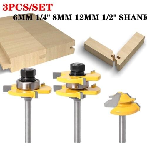 8mm 6mm 1/4" Shank Tongue & Groove Joint Assembly Wood Router Bit With A Small 45 Degree Lock Miter Router Bit Wood Cutting