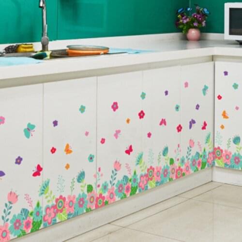 Colorful Flowers Butterfly Wall Decals Wall Border Skirting line Stickers Art Cabinet Refrigerator Widow Decor Wall Mural Poster