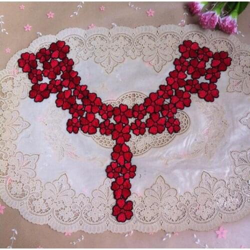 1 Piece High Quality Decorative Craft Red Flower Neckline Lace Applique Fabric Beautiful 26*30.5cm Embroidery Lace Collar