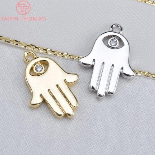 10PCS 16x12MM 24K Gold Color Plated Brass with Zircon Palm Pendants Charms High Quality DIY Jewelry Making Findings