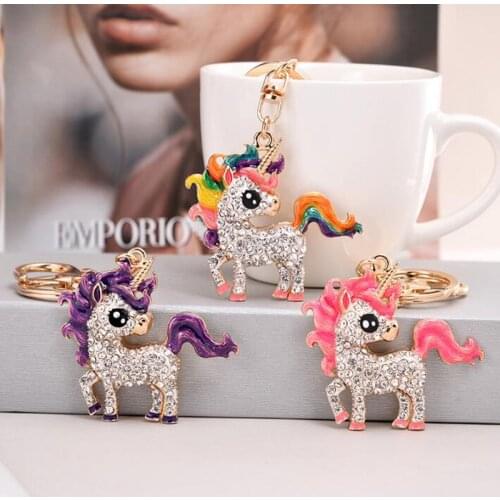 JINGLANG Best Selling New Unicorn Pendant Dripping Oil Rhinestone Keychain Bag Alloy Hot Selling Ornaments Gift