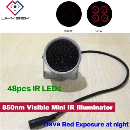 Lihmsek Miniature CCTV IR illuminator with red exposure 850nm Visible Light Black Light Monitoring F5 48pcs IR LEDs CCTV Camera