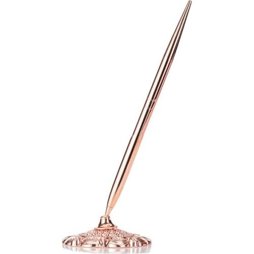 W3JD Metal Ballpoint Pen Attached Base Stand Desk Office Counter Wedding Guest Sign