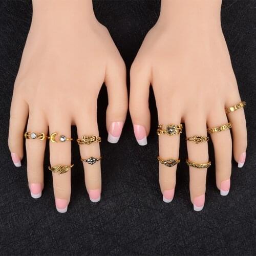 Fashion New Retro Alloy Carved Leaf Gem Totem 11-piece Set Set Women Ring Jewelry Gift