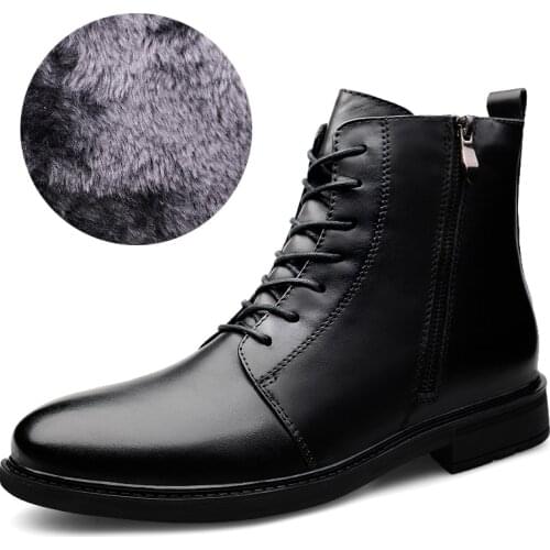 New Men winter boots man martins boots black 100% genuine leather mens warm casaul boots lace-up man ankle boots big size