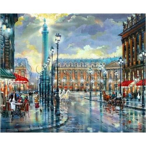 CNA 5D DIY Diamond Painting Rained Street Full Square Diamonds Cross Stitch Kit Ribbon Embroidery Landscape Home Decor
