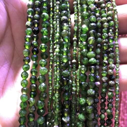 Natural Green Diopside Tiny Beads,2mm,3mm,4mm Faceted Round Spacer beads ,Gem stone faceted seed beads,15.5"/string