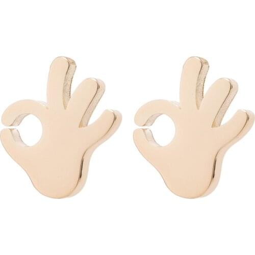 Oly2u Stainless Steel Stud Earrings Accessories Trendy OK Gesture Finger Earrings Steel Ear Stud Men Earrings Jewelry Gift