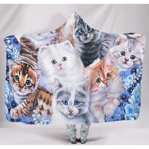 Cute Pet Cat Hooded Blanket Warm Super Soft Microfiber Wearable Blanket for Adult Kids Seasons Bedding Sofa Throw Blankets