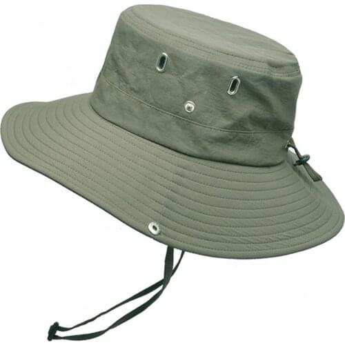 Summer Men Bucket Hat Solid Color Anti Sun Wide Brim Adjustable Hiking Fishing Cap Summer Sun Protection Cap Mens Panama Hat