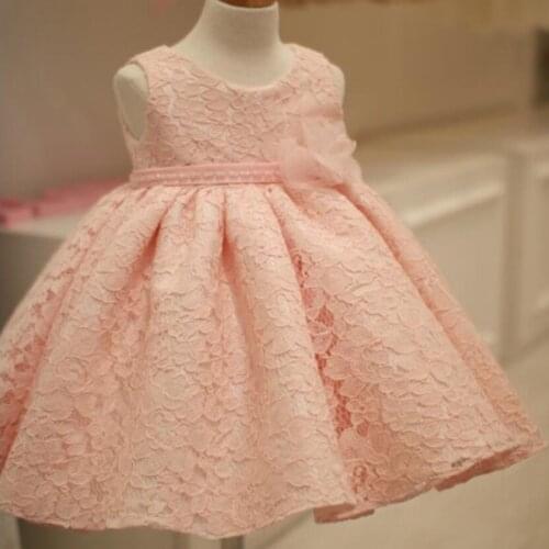 Summer Kids Baby Girl Dress Party Dresses Pink Beads Wedding Birthday Party Princess Christening Gowns Newborn Baptism Clothes