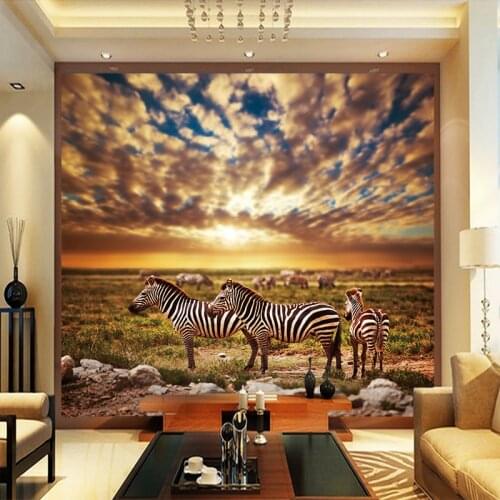 Custom Mural HD High Definition Africa Grassland Zebra Canvas Background Wallpaper Photo Mural Wallpaper Living Room Home Decor