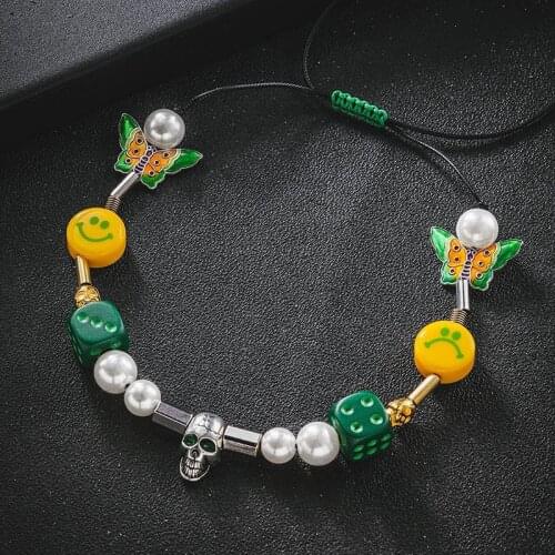 ROCKY Skull Dice Smiling Butterfly Necklace Black Rope Fashion Women Jewelry Trendy Luxury