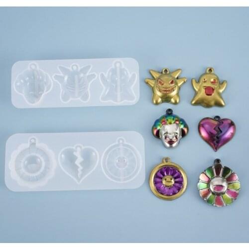 DIY crystal drop glue mould 3-company tag bag pendant sun flower devil clown pendant silicone mold