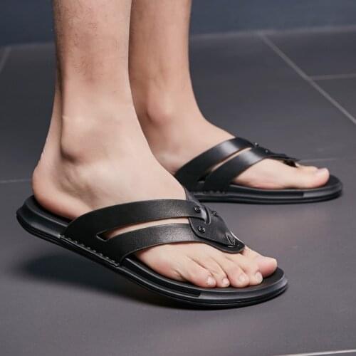 Flat With Beach Fashion Outside Mens Flip-flops Leisure Concise Genuine Leather Summer Slippers Men Shoes Brand Summer Slides