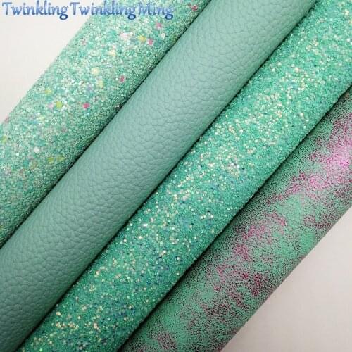 MINT Glitter Fabric, Metallic Faux Fabric, Litchi Synthetic Leather Fabric Sheets For Bow A4 21x29CM Twinkling Ming XM849