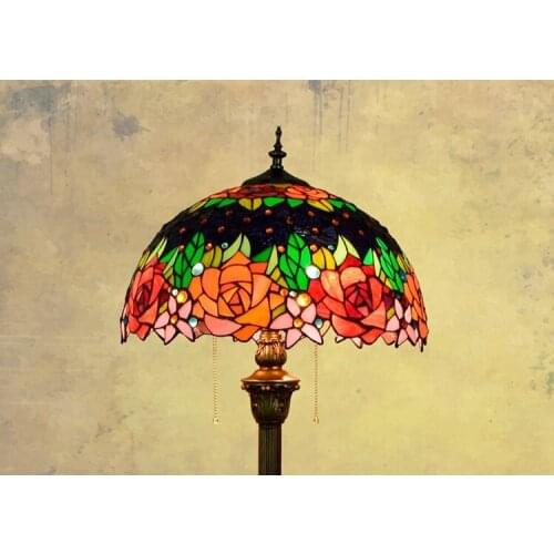 European style dragonfly Tiffany rose flower Stained Glass floor lamp for dining room bedroom lamp E27 110-240V living room