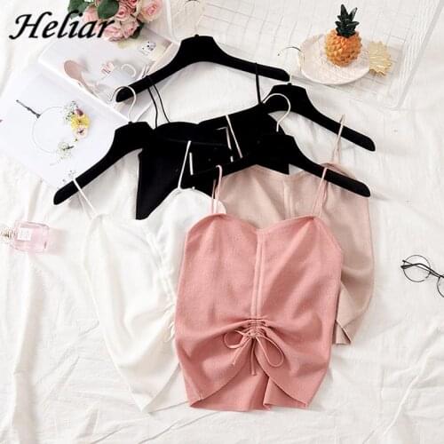 2021 Spring Camisole Striped Crop Top Drawstring Camisole Femme Camis With Tassel Women Spaghetti Tank Tops