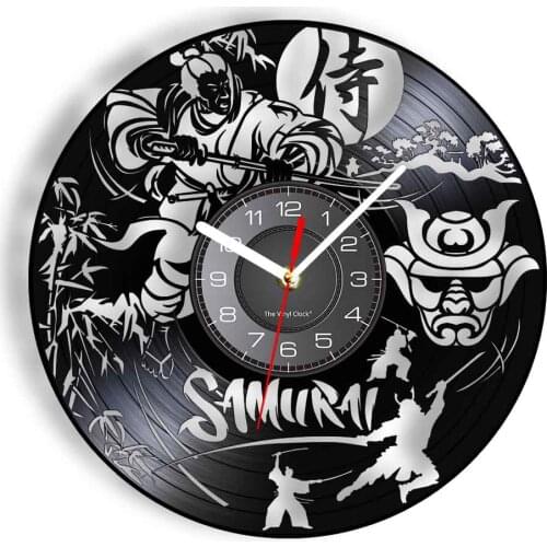 Japanese Samurai Culture Vintage Wall Clock Japan Samurai Class Spirit Wall Watch With LED Illumination Laser Cut Handicraft Art