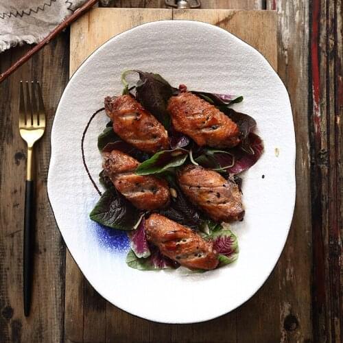 Japanese tableware household hotel porcelain deep plate rice plate large plate creative ceramic tableware bowl plate ingot bowl