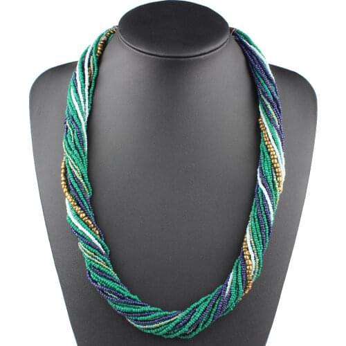 Claire Jin Handmade Small Beads Strand Ethnic Necklace Twisted Necklaces Bohemian Jewelry Summer Colorful Women Fashion Choker