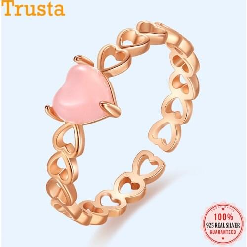 Trustdavis 100% 925 Solid Real Sterling Silver Hollow Heart Cocktail Ring Sizable 5 6 7 For Women Girls Teens Xmas Gift DA81