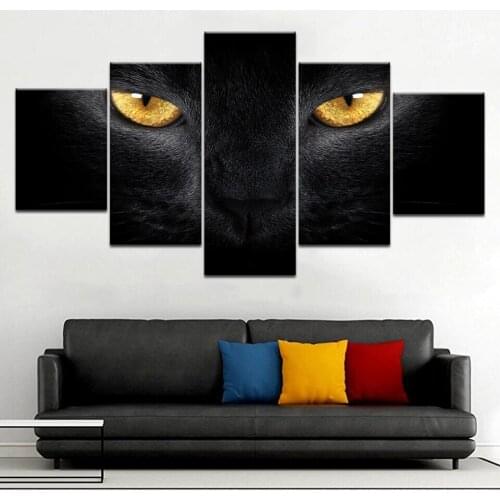 A animal yellow golden eyes 5 Panel HD Print wall posters Canvas Art Painting For home living room decoration