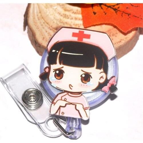 1 pcs Unisex Cute Cartoon Mini Retractable Badge Reel Nurse Lanyards ID Name Card Badge Holder Clip Student Nurse Badge Holder