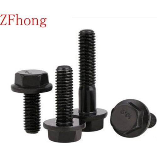 10pcs/lot DIN6921 M8 Steel With Black Grade 10.9 Hex Flange Bolt Bolts M8*20/25/30/35/40